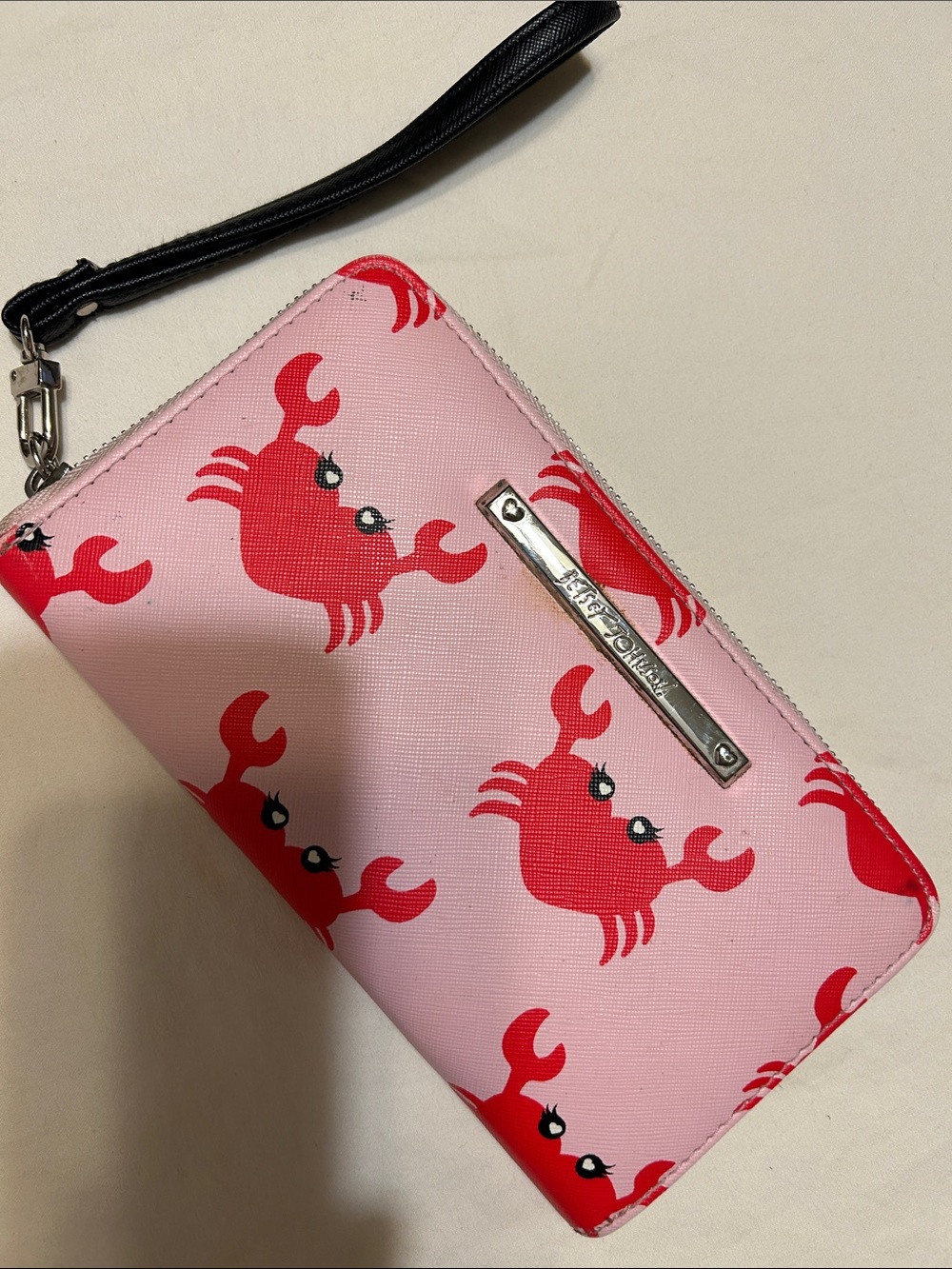 Betsey Johnson Pink Wallet with Red Crab Print